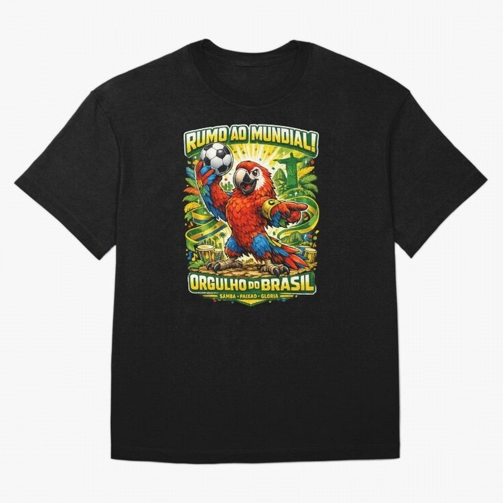 Brazil World Cup 2026 Macaw Fan Art Oversized T-Shirt Turn Every Weekend Toward FIFA World Cup 2026 for Fans of Messi, CR7 and Mbappe and France and Portugal, Bringing Vintage Soccer Flavor, Modern Football Stars, National Flags and Final Night