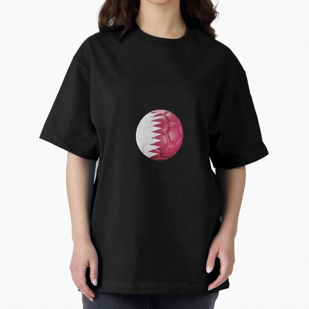 Qatar Flag Ball Oversized T-Shirt Capture Stadium Memories from Match Day Hype around FIFA World Cup 2026 USA Canada Mexico, Messi, Argentina and Brazil, Match Day Excitement, Supporter Culture, Golden Goals and Global Football Passion; Great for