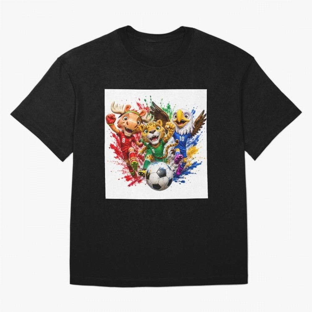 World Football Mascots ¨C Ultimate Soccer Fan Cartoon Design Oversized T-Shirt Support the FIFA World Cup 2026 USA Canada Mexico Journey through Neymar, Haaland and Cristiano Ronaldo Highlights, Portugal Pride, Football History, Final Match Energy,