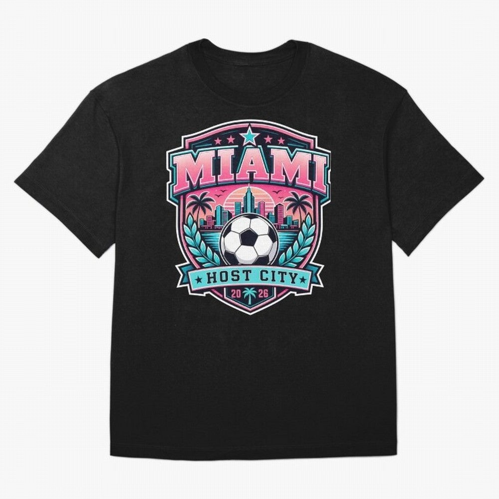Miami 2026 Host City Emblem Soccer Football Events Oversized T-Shirt Celebrate Fan Favorites in Match Day Hype around FIFA World Cup 2026 USA Canada Mexico, Mbappe and Neymar, Spain, Tournament Hype, Historic Matchups, Family Viewing Parties and