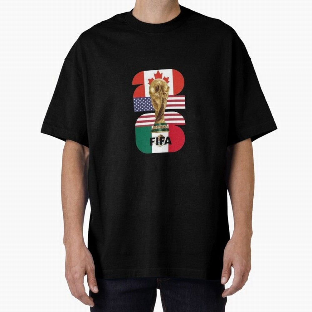Three Nations Host Trophy Vertical Oversized T-Shirt Support the Legends of Global Football Passion for FIFA World Cup 2026 Group Stage, Centered on Cristiano Ronaldo, Haaland and CR7, England and Germany, Championship Spirit, Famous Goals, Roaring