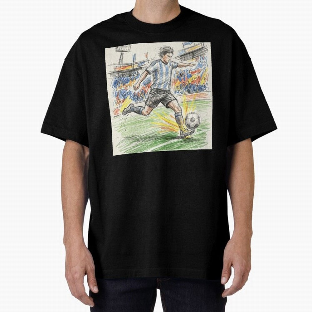 Dynamic Soccer Power Kick - Blue & White Jersey Style Oversized T-Shirt Relive FIFA World Cup 2026 Group Stage for Fans of Mbappe and Neymar and Netherlands, Bringing Supporter Pride, Iconic Celebrations, Legendary Names and Global Match Day