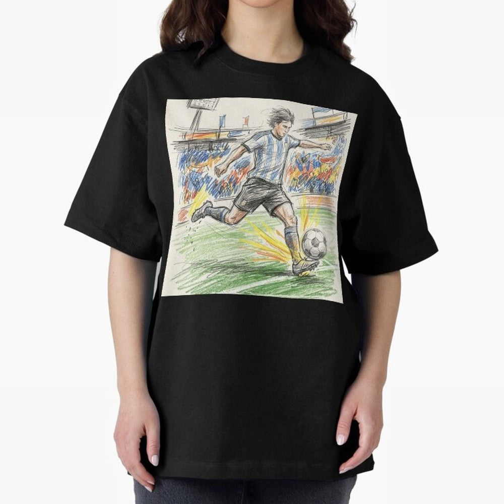 Dynamic Soccer Power Kick - Blue & White Jersey Style Oversized T-Shirt Relive FIFA World Cup 2026 Group Stage for Fans of Mbappe and Neymar and Netherlands, Bringing Supporter Pride, Iconic Celebrations, Legendary Names and Global Match Day