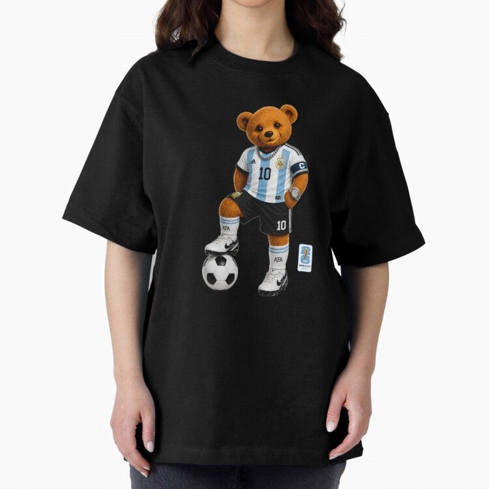 Argentina Soccer Bear World Cup Teddy Bear Oversized T-Shirt Refresh FIFA World Cup 2026 USA Canada Mexico for Fans of Messi and Cristiano Ronaldo and England and Germany, Bringing Supporter Pride, Iconic Celebrations, Legendary Names and Global