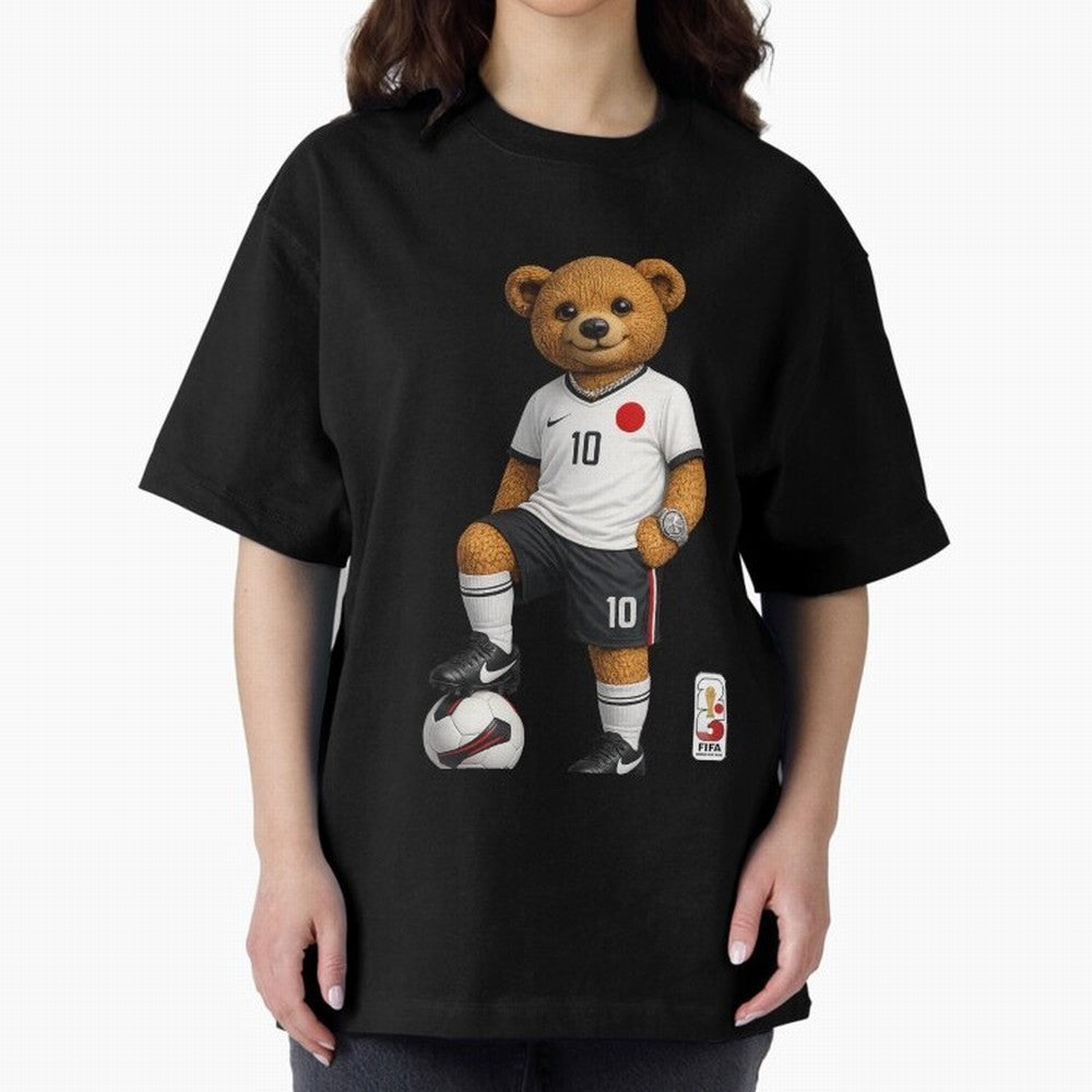 Japan Soccer Bear World Cup Teddy Bear Oversized T-Shirt Keep Football History Alive during FIFA World Cup 2026 Highlighting Neymar, Haaland and Cristiano Ronaldo, Germany Energy, Championship Spirit, Famous Goals, Roaring Crowds and International