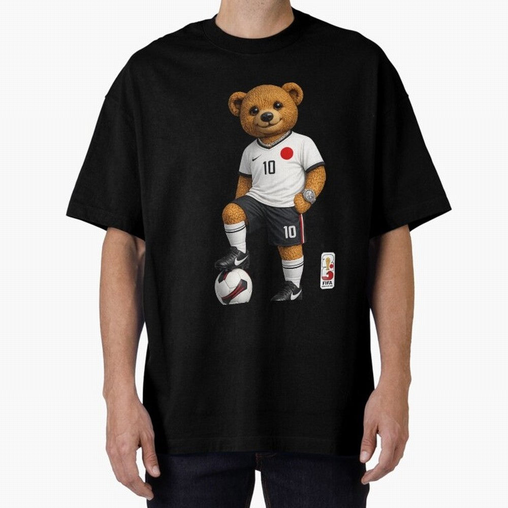 Japan Soccer Bear World Cup Teddy Bear Oversized T-Shirt Keep Football History Alive during FIFA World Cup 2026 Highlighting Neymar, Haaland and Cristiano Ronaldo, Germany Energy, Championship Spirit, Famous Goals, Roaring Crowds and International
