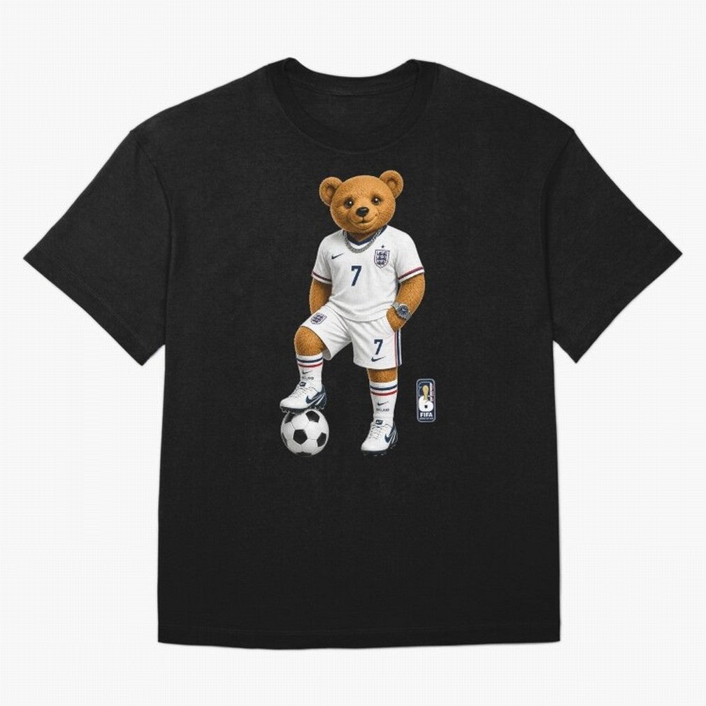 England Soccer Bear World Cup Teddy Bear Oversized T-Shirt Upgrade Global Football Passion for FIFA World Cup 2026 USA Canada Mexico, with Mbappe and Neymar, Netherlands, Football Passion, Legendary Performances, Festival Vibes and Supporter
