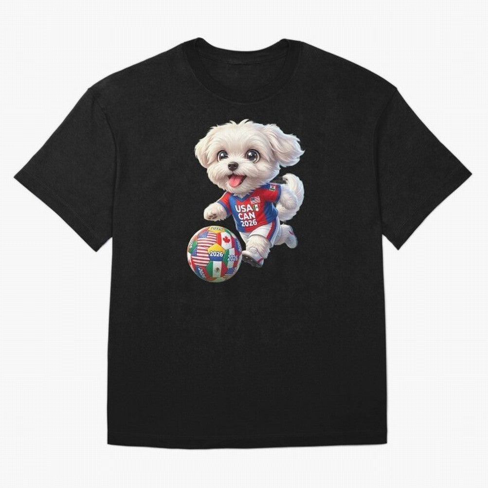 Cute Maltese Soccer Star - FIFA 2026 World Cup Edition Oversized T-Shirt Celebrate Classic Football Spirit in FIFA World Cup 2026 Group Stage for Fans of Haaland and Mbappe and Argentina, Bringing Football History, Final Match Energy, Crowd Noise