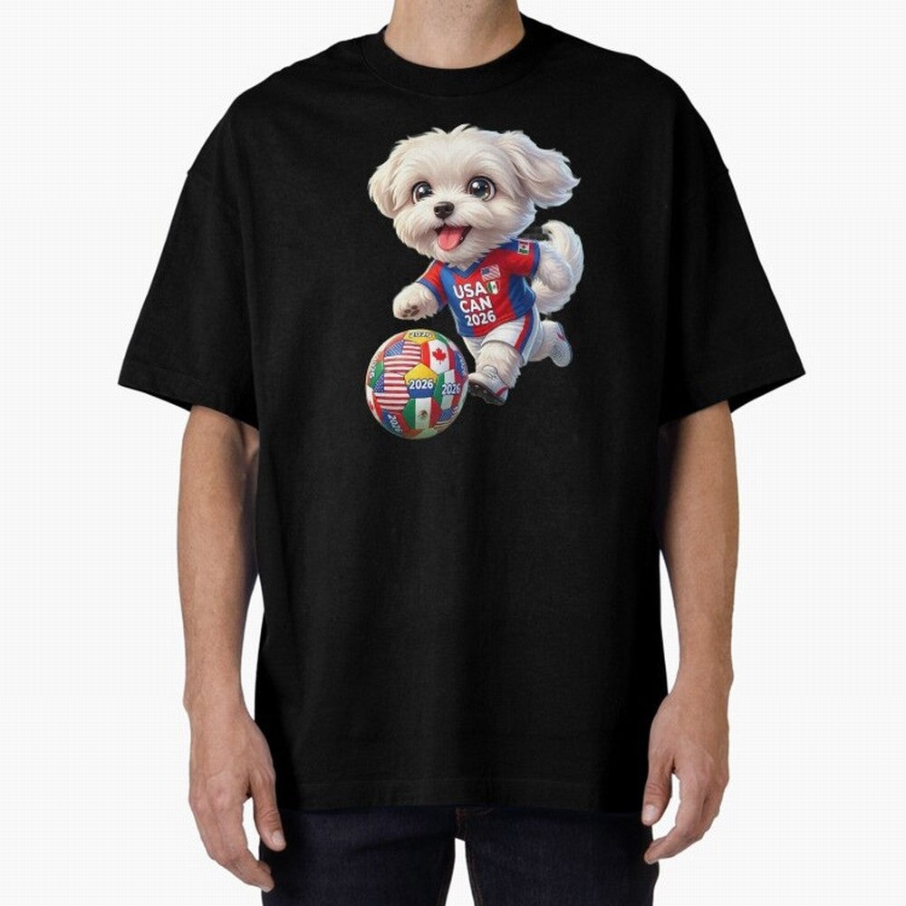 Cute Maltese Soccer Star - FIFA 2026 World Cup Edition Oversized T-Shirt Celebrate Classic Football Spirit in FIFA World Cup 2026 Group Stage for Fans of Haaland and Mbappe and Argentina, Bringing Football History, Final Match Energy, Crowd Noise