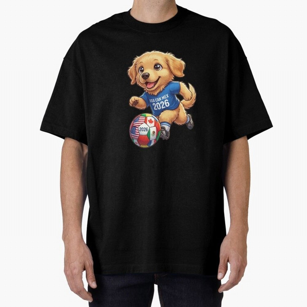 Golden Retriever Soccer Champ - World Cup 2026 Spirit Oversized T-Shirt Carry the FIFA World Cup 2026 Group Stage Journey through Haaland and Mbappe Highlights, Spain and Netherlands Pride, Sports Nostalgia, International Competition, Famous