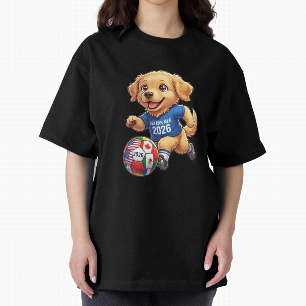 Golden Retriever Soccer Champ - World Cup 2026 Spirit Oversized T-Shirt Carry the FIFA World Cup 2026 Group Stage Journey through Haaland and Mbappe Highlights, Spain and Netherlands Pride, Sports Nostalgia, International Competition, Famous