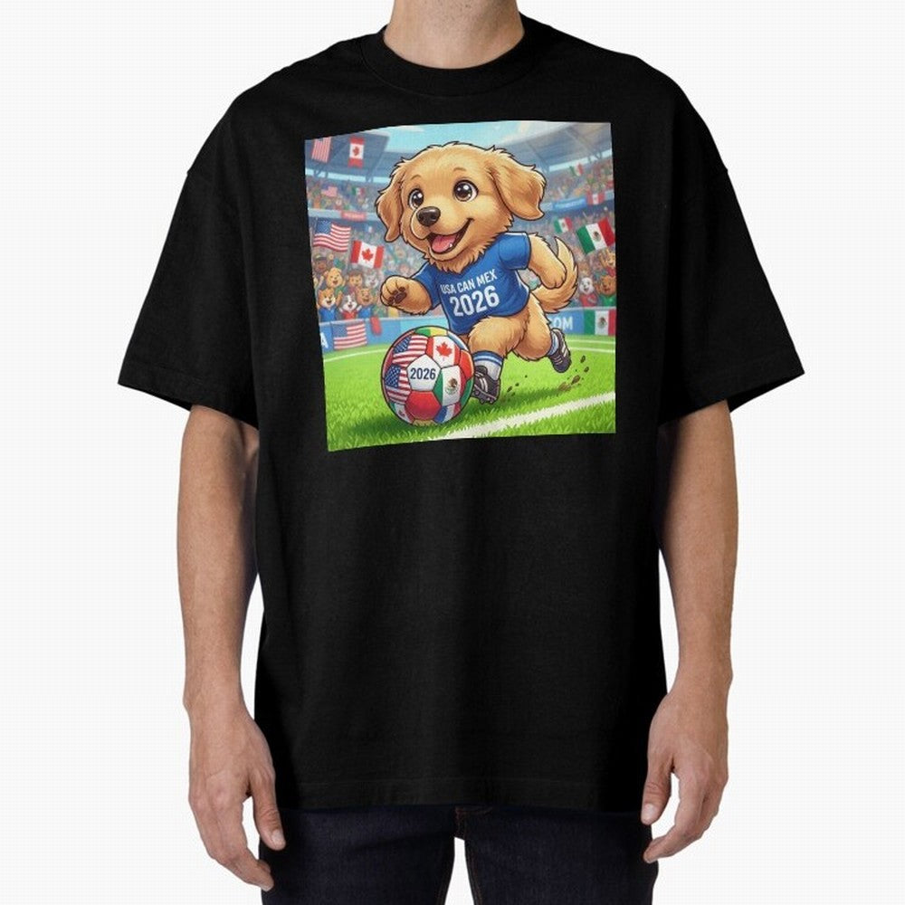 Golden Retriever Soccer Champ - World Cup 2026 Spirit Oversized T-Shirt Celebrate Football Heritage in FIFA World Cup 2026 Group Stage Spirit, Filled with Brazil, Haaland and Mbappe, Match Day Excitement, Supporter Culture, Golden Goals and Global