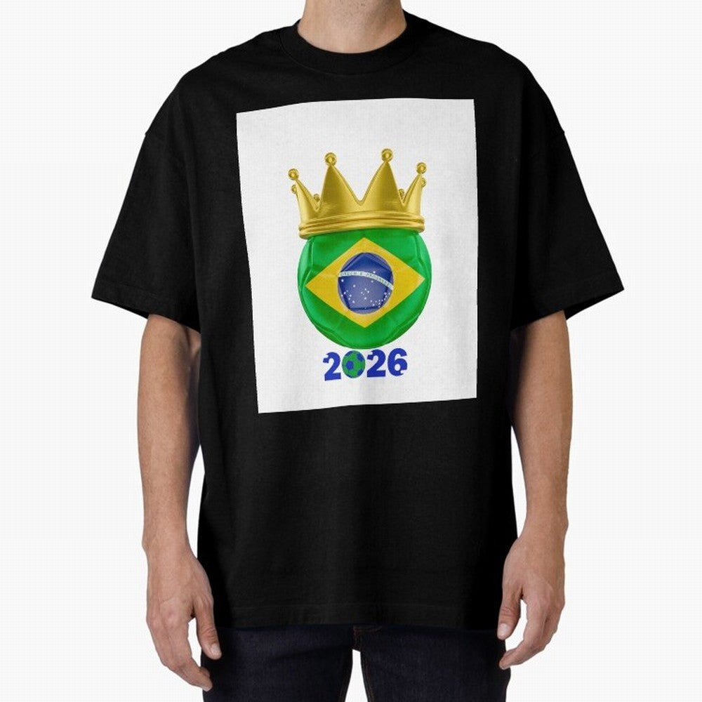 Brazil Football Champion Crown 2026 Oversized T-Shirt Show Fan Pride Across FIFA World Cup 2026 USA Canada Mexico Filled with Haaland and Mbappe, Spain Energy, Classic Soccer Heritage, Championship Pressure, Fan Loyalty and International Pride;