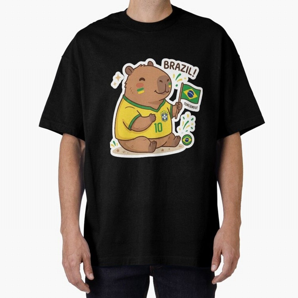 Capivara Torcedora Oversized T-Shirt Enjoy Match Day Hype around FIFA World Cup 2026 USA Canada Mexico, Messi, CR7 and Mbappe, Brazil, Portugal and Argentina, Classic Soccer Heritage, Championship Pressure, Fan Loyalty and International Pride; Made