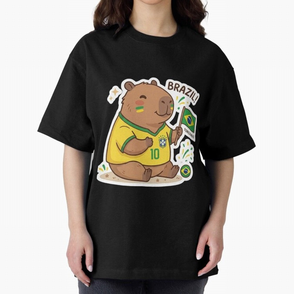 Capivara Torcedora Oversized T-Shirt Enjoy Match Day Hype around FIFA World Cup 2026 USA Canada Mexico, Messi, CR7 and Mbappe, Brazil, Portugal and Argentina, Classic Soccer Heritage, Championship Pressure, Fan Loyalty and International Pride; Made