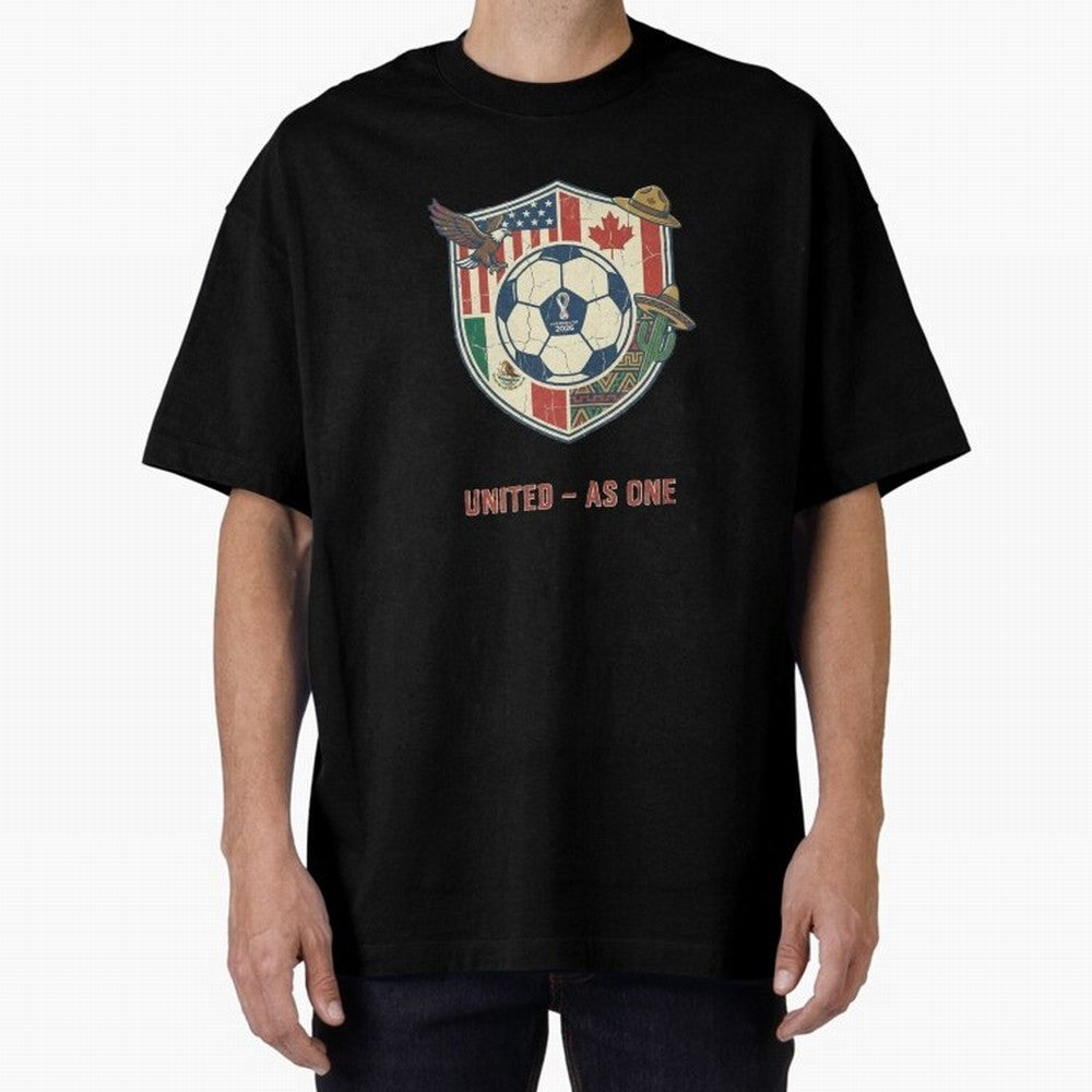 North America United Soccer 2026 Vintage Crest Oversized T-Shirt Honor Football Greatness during FIFA World Cup 2026 for Fans of Mbappe and Brazil, Bringing Football History, Final Match Energy, Crowd Noise and Once in a Lifetime Moments; Perfect