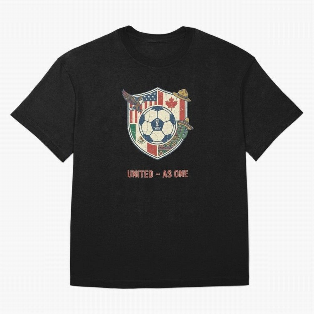North America United Soccer 2026 Vintage Crest Oversized T-Shirt Honor Football Greatness during FIFA World Cup 2026 for Fans of Mbappe and Brazil, Bringing Football History, Final Match Energy, Crowd Noise and Once in a Lifetime Moments; Perfect
