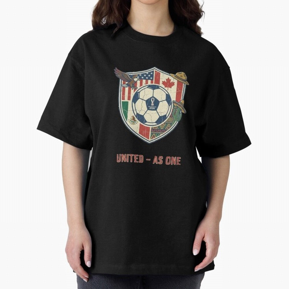 North America United Soccer 2026 Vintage Crest Oversized T-Shirt Honor Football Greatness during FIFA World Cup 2026 for Fans of Mbappe and Brazil, Bringing Football History, Final Match Energy, Crowd Noise and Once in a Lifetime Moments; Perfect