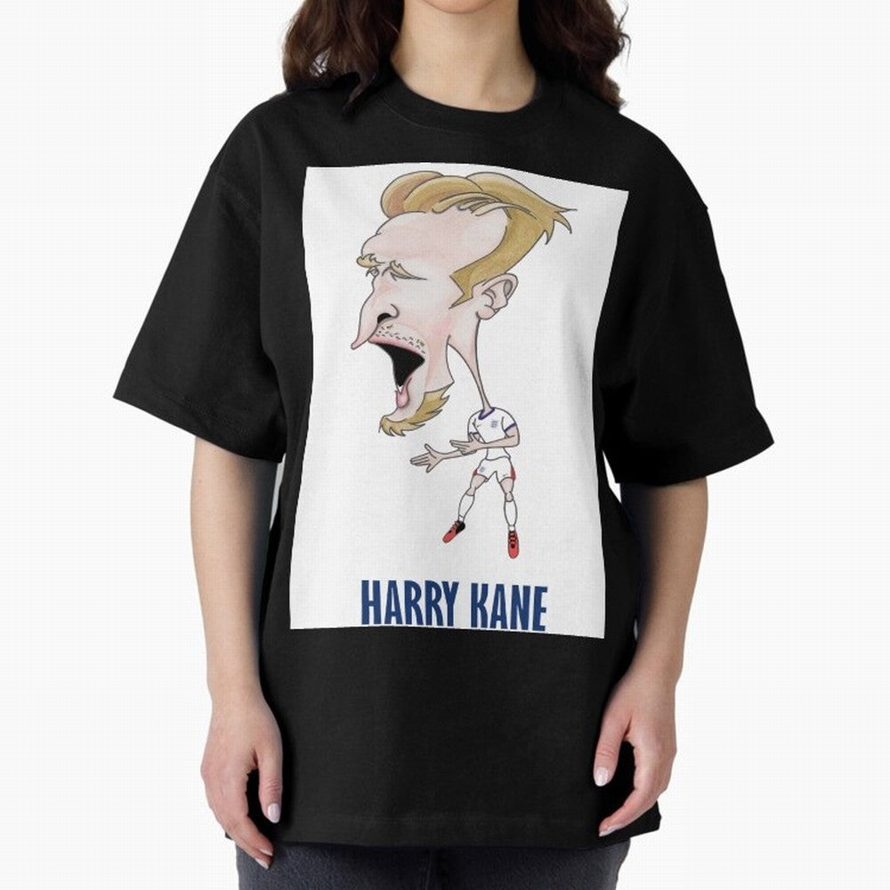 Harry Kane Caricature Print Oversized T-Shirt Support FIFA World Cup 2026 Spirit, Made for France and Portugal, CR7 and Messi, Fan Favorite Moments, National Team Passion, Big Match Drama and Soccer History; Made for Die Hard Supporters, Soccer