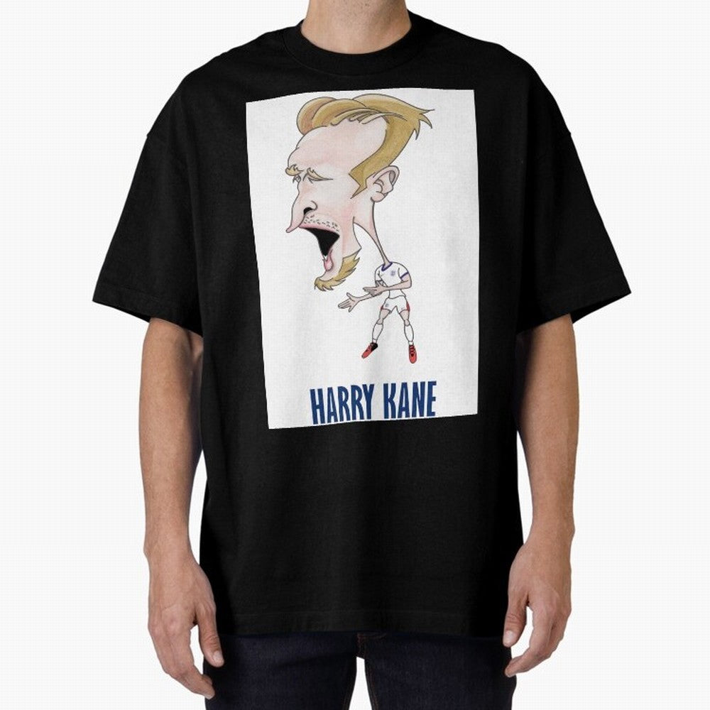 Harry Kane Caricature Print Oversized T-Shirt Support FIFA World Cup 2026 Spirit, Made for France and Portugal, CR7 and Messi, Fan Favorite Moments, National Team Passion, Big Match Drama and Soccer History; Made for Die Hard Supporters, Soccer