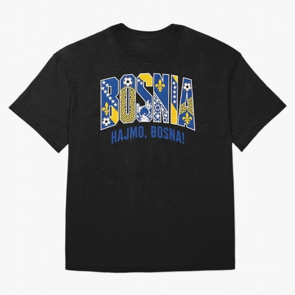 Bosnia Hajmo Bosna Football Soccer Fan Bosnian Supporter Flag Oversized T-Shirt Live the Energy of FIFA World Cup 2026 Group Stage for Fans of Mbappe and Spain and Netherlands, Bringing Soccer Culture, Superstar Moments, National Team Dreams and