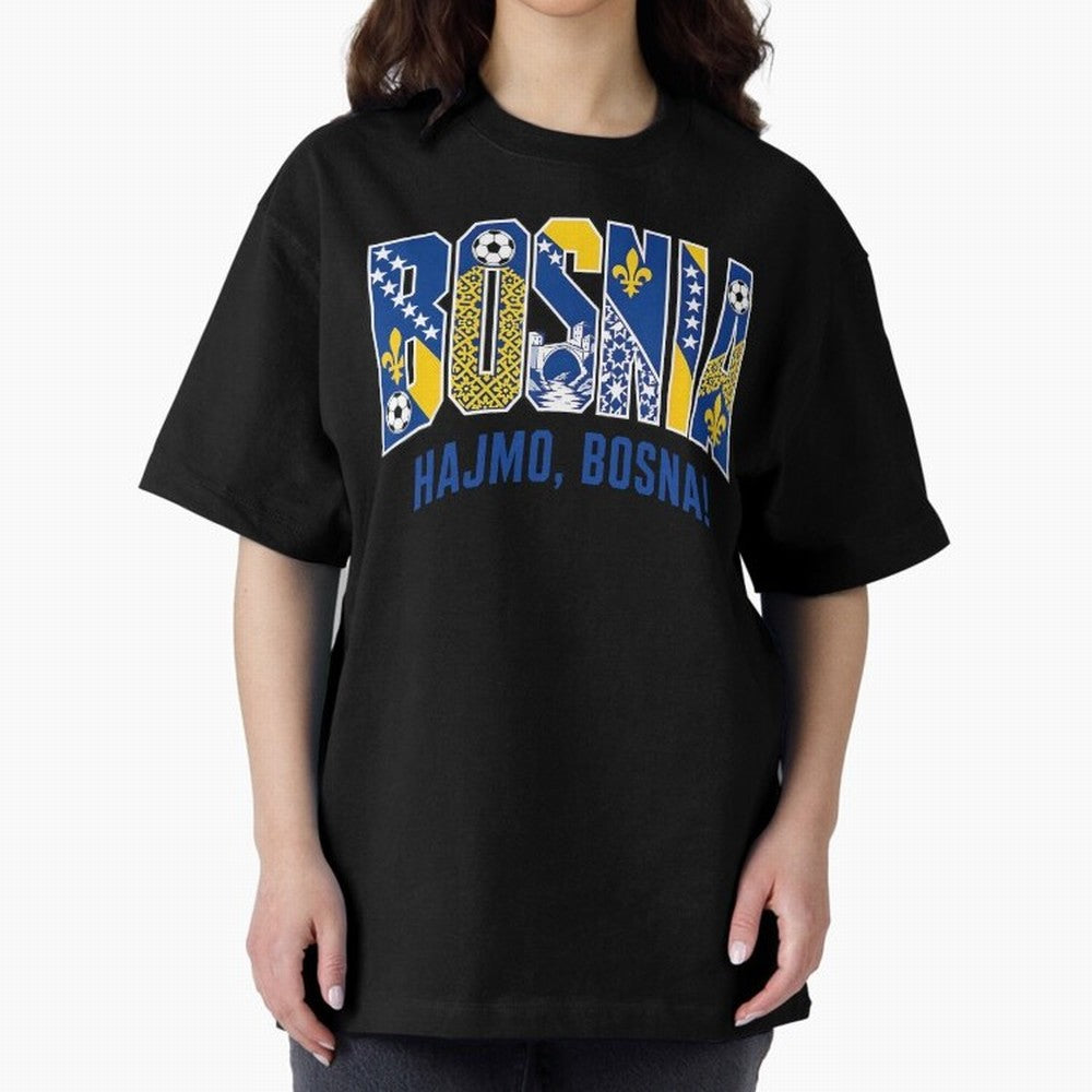 Bosnia Hajmo Bosna Football Soccer Fan Bosnian Supporter Flag Oversized T-Shirt Live the Energy of FIFA World Cup 2026 Group Stage for Fans of Mbappe and Spain and Netherlands, Bringing Soccer Culture, Superstar Moments, National Team Dreams and