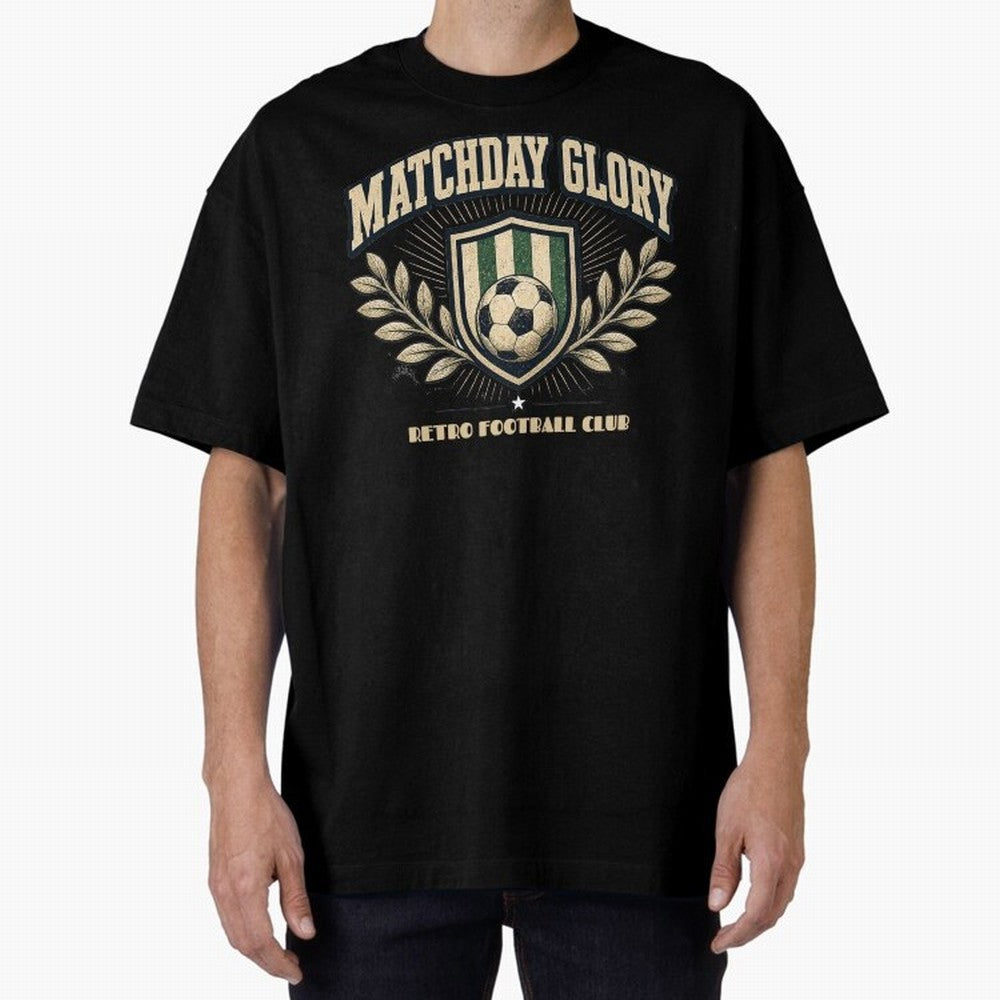 Matchday Glory Vintage Football Club Heritage Shield Emblem Oversized T-Shirt Stand with FIFA World Cup 2026 Group Stage Centered on Haaland, France Energy, Match Day Excitement, Supporter Culture, Golden Goals and Global Football Passion; Ideal
