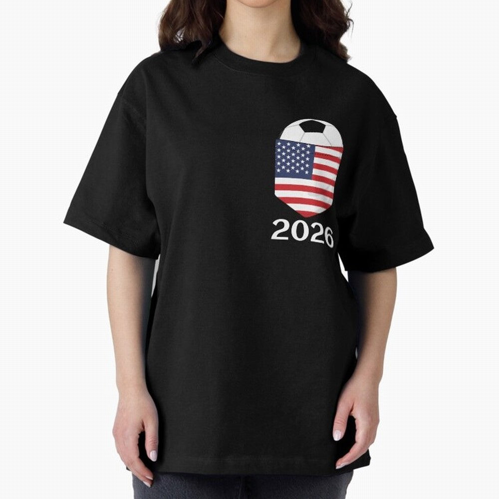 Soccer 2026 USA in the breast pocket Oversized T-Shirt Carry the Dream of the FIFA World Cup 2026 USA Canada Mexico Journey through Haaland Highlights, England Pride, Vintage Soccer Flavor, Modern Football Stars, National Flags and Final Night