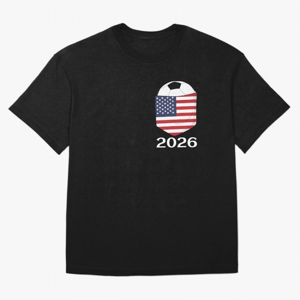 Soccer 2026 USA in the breast pocket Oversized T-Shirt Carry the Dream of the FIFA World Cup 2026 USA Canada Mexico Journey through Haaland Highlights, England Pride, Vintage Soccer Flavor, Modern Football Stars, National Flags and Final Night