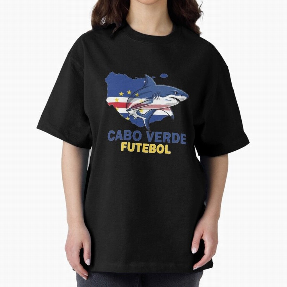 Cabo Verde Soccer Blue Shark Design Oversized T-Shirt Bring Trophy Dreams to the FIFA World Cup 2026 USA Canada Mexico Journey through Cristiano Ronaldo Highlights, France and Portugal Pride, Worldwide Fan Energy, Dramatic Goals, Stadium Lights and
