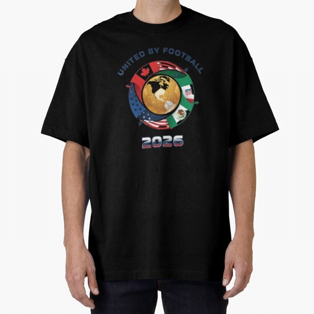 Connected Network Soccer Ball World Cup 2026 Concept Oversized T-Shirt Follow the Road to FIFA World Cup 2026 Group Stage Capturing CR7 and Messi, England Energy, Championship Spirit, Famous Goals, Roaring Crowds and International Football Unity;