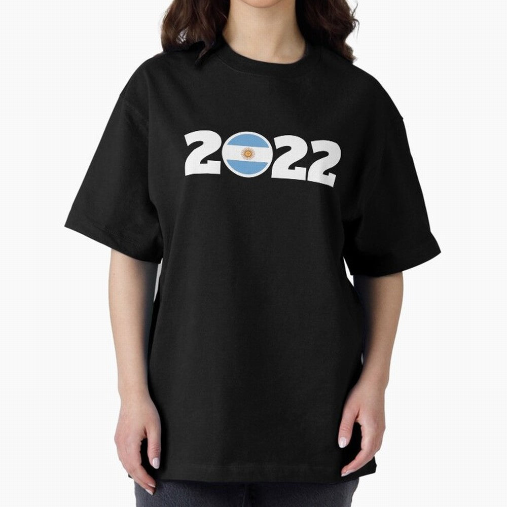 Argentina 2022 World Champions Three Stars Oversized T-Shirt Bring Match Day Hype around FIFA World Cup 2026, Cristiano Ronaldo, Haaland and CR7, Argentina and Brazil, Championship Spirit, Famous Goals, Roaring Crowds and International Football