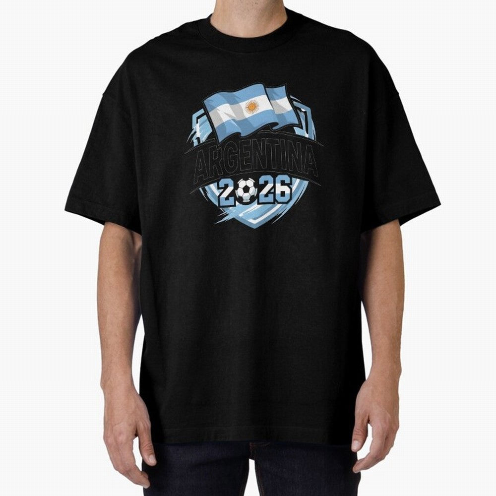 ARGENTINA World Cup 2026 Poster ¨C ARGENTINA Football Oversized T-Shirt Honor the Football Icons of Match Day Hype around FIFA World Cup 2026 Group Stage, CR7 and Messi, Argentina and Brazil, Supporter Pride, Iconic Celebrations, Legendary Names